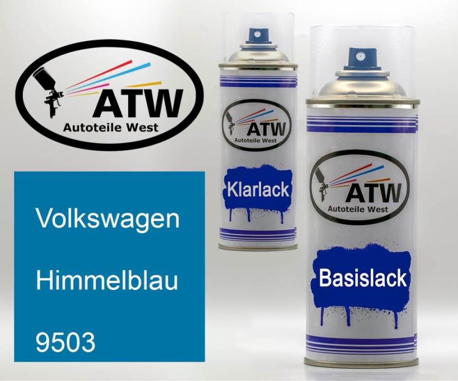 Volkswagen, Himmelblau, 9503: 400ml Sprühdose + 400ml Klarlack - Set, von ATW Autoteile West.