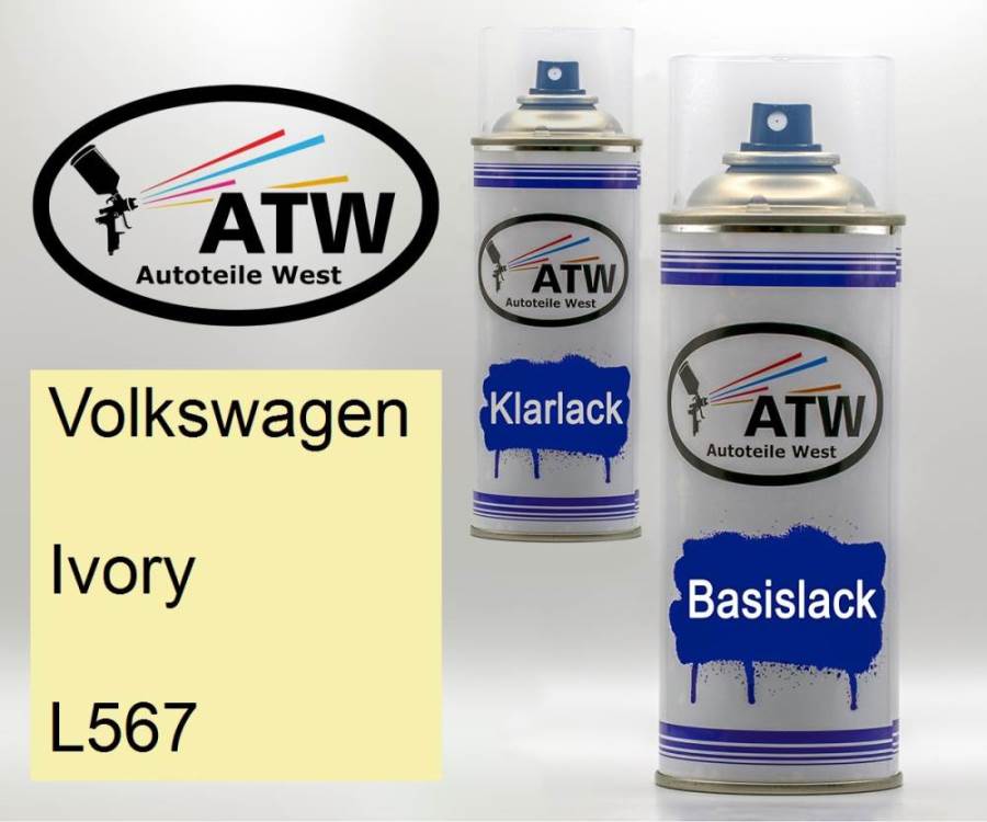 Volkswagen, Ivory, L567: 400ml Sprühdose + 400ml Klarlack - Set, von ATW Autoteile West.