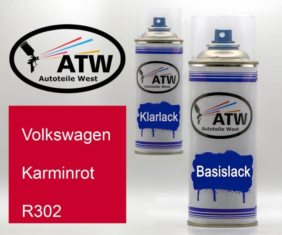 Volkswagen, Karminrot, R302: 400ml Sprühdose + 400ml Klarlack - Set, von ATW Autoteile West.