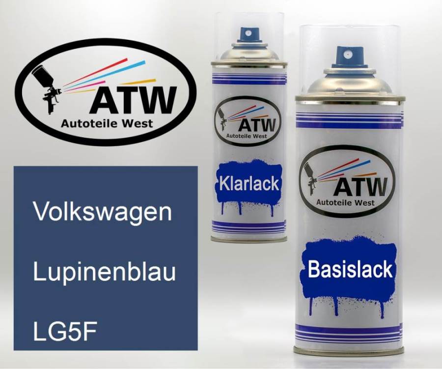 Volkswagen, Lupinenblau, LG5F: 400ml Sprühdose + 400ml Klarlack - Set, von ATW Autoteile West.