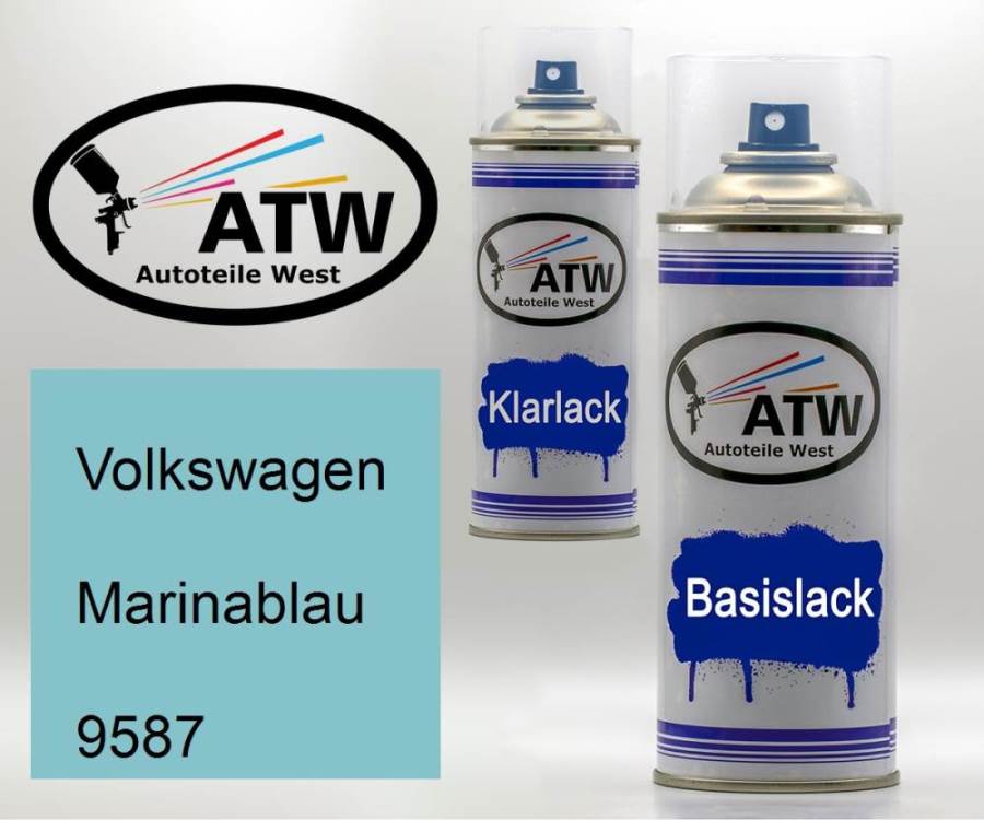 Volkswagen, Marinablau, 9587: 400ml Sprühdose + 400ml Klarlack - Set, von ATW Autoteile West.