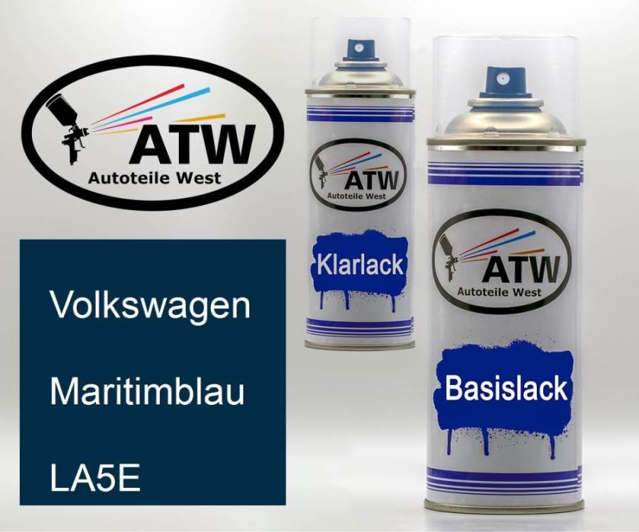 Volkswagen, Maritimblau, LA5E: 400ml Sprühdose + 400ml Klarlack - Set, von ATW Autoteile West.