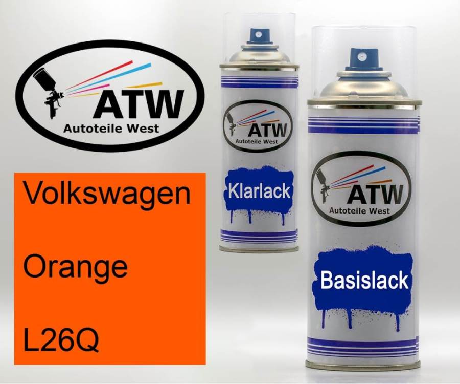 Volkswagen, Orange, L26Q: 400ml Sprühdose + 400ml Klarlack - Set, von ATW Autoteile West.