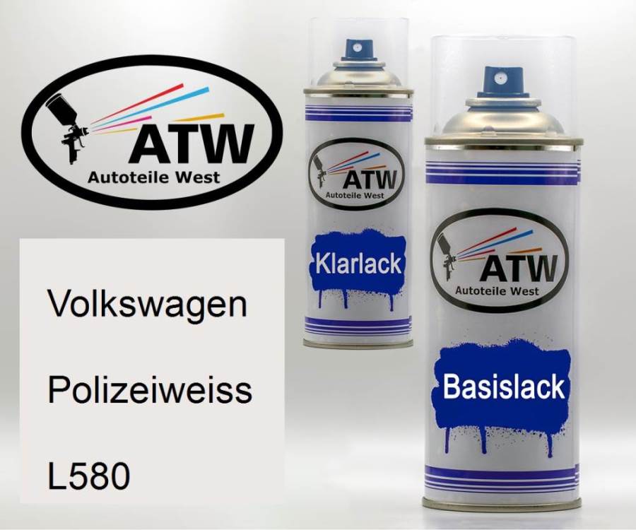 Volkswagen, Polizeiweiss, L580: 400ml Sprühdose + 400ml Klarlack - Set, von ATW Autoteile West.