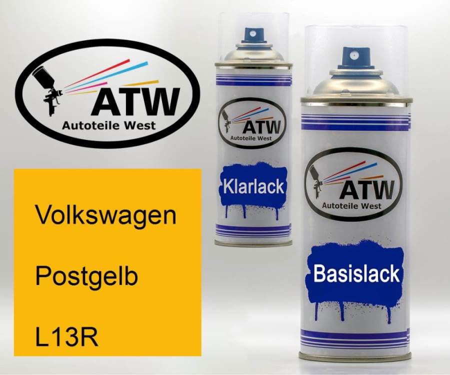 Volkswagen, Postgelb, L13R: 400ml Sprühdose + 400ml Klarlack - Set, von ATW Autoteile West.