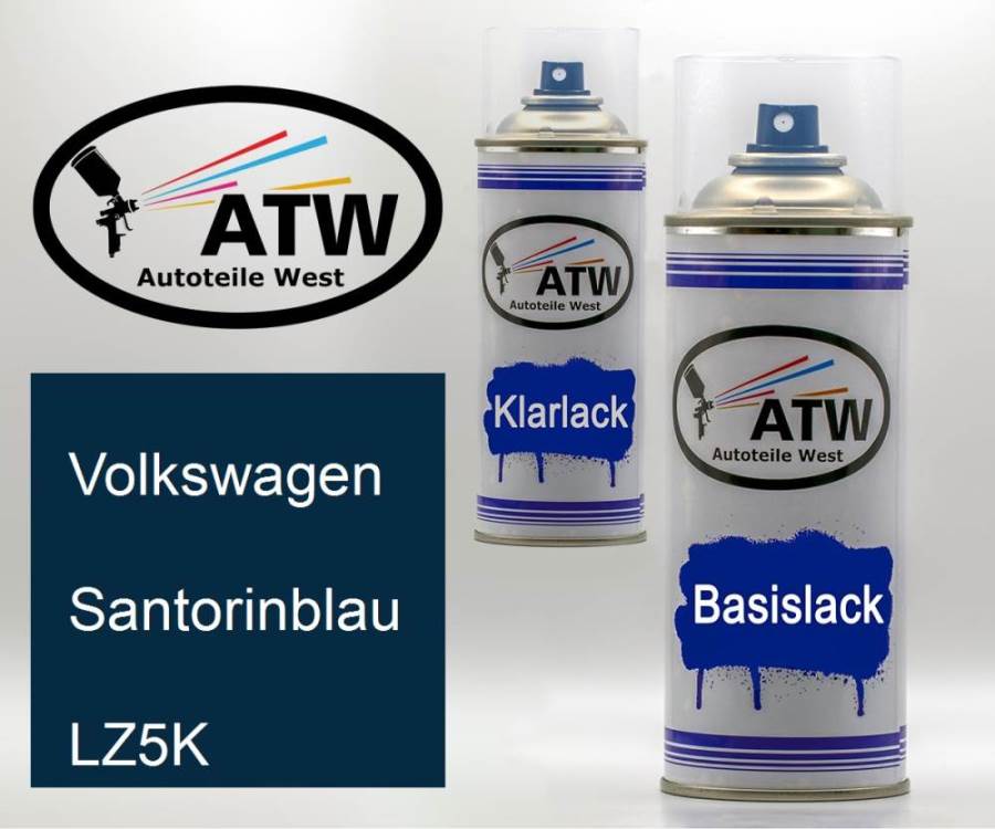 Volkswagen, Santorinblau, LZ5K: 400ml Sprühdose + 400ml Klarlack - Set, von ATW Autoteile West.