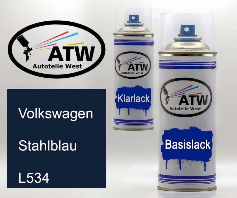 Volkswagen, Stahlblau, L534: 400ml Sprühdose + 400ml Klarlack - Set, von ATW Autoteile West.