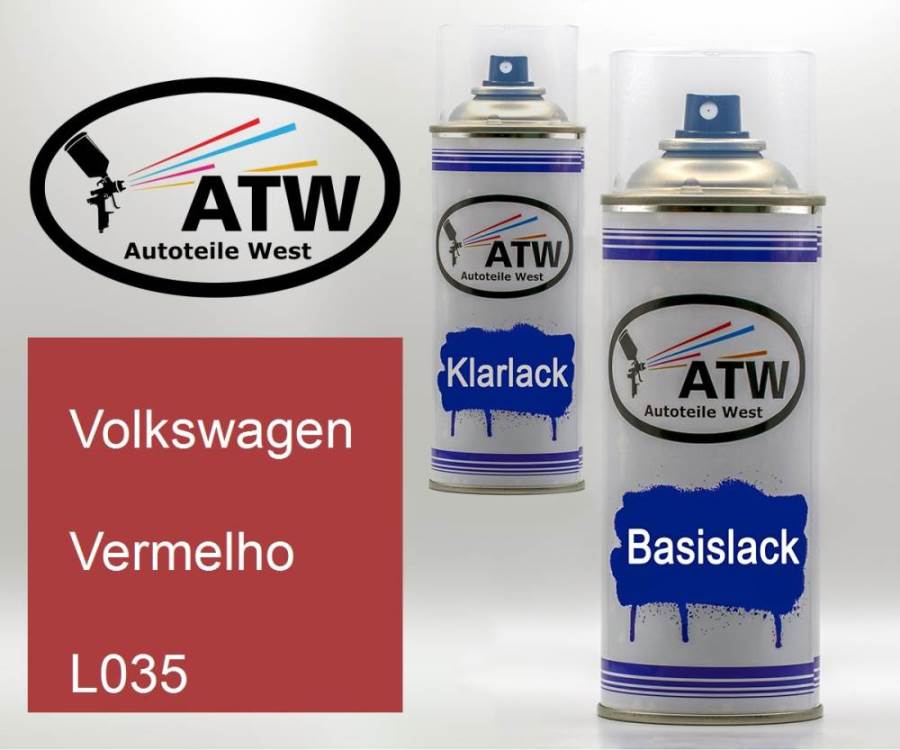 Volkswagen, Vermelho, L035: 400ml Sprühdose + 400ml Klarlack - Set, von ATW Autoteile West.