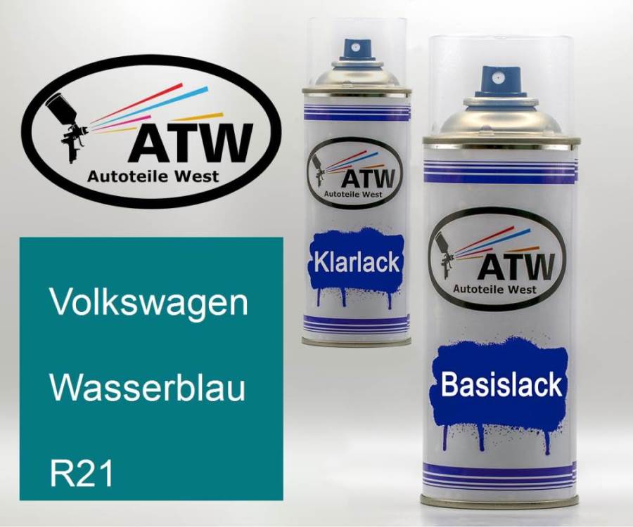 Volkswagen, Wasserblau, R21: 400ml Sprühdose + 400ml Klarlack - Set, von ATW Autoteile West.