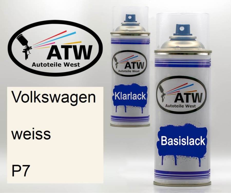 Volkswagen, weiss, P7: 400ml Sprühdose + 400ml Klarlack - Set, von ATW Autoteile West.