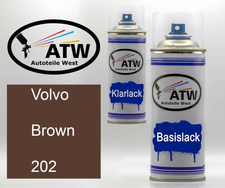 Volvo, Brown, 202: 400ml Sprühdose + 400ml Klarlack - Set, von ATW Autoteile West.
