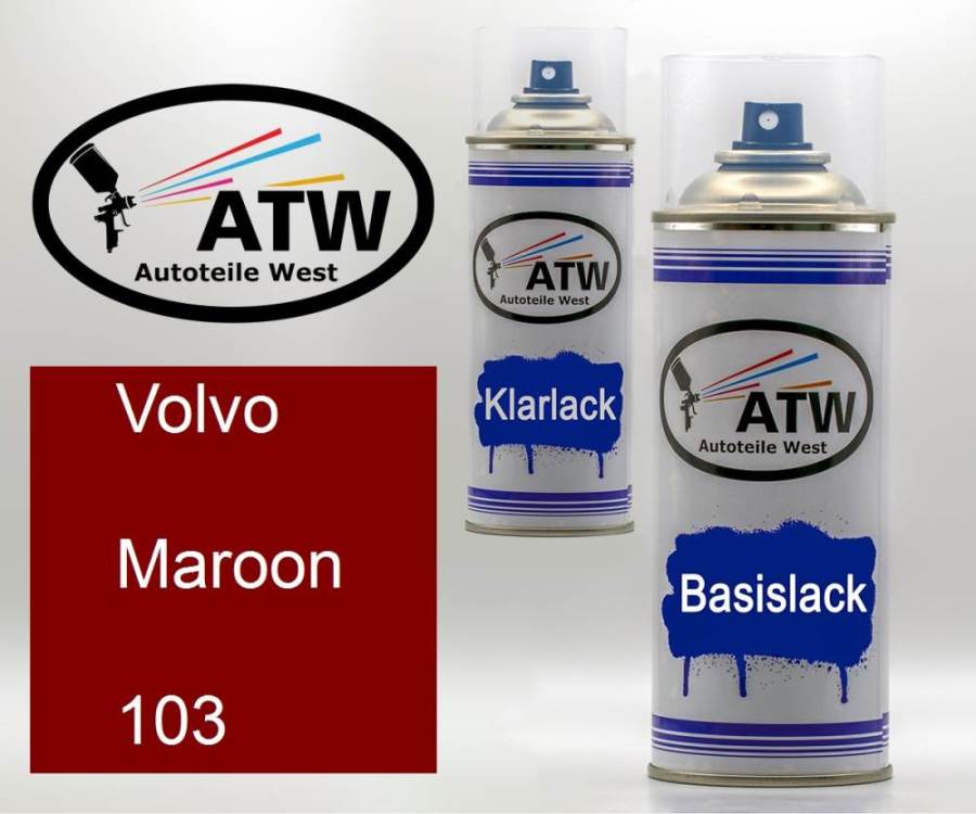 Volvo, Maroon, 103: 400ml Sprühdose + 400ml Klarlack - Set, von ATW Autoteile West.