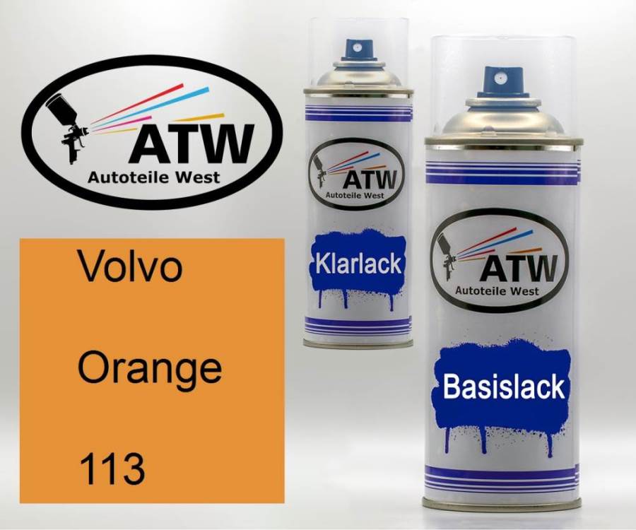 Volvo, Orange, 113: 400ml Sprühdose + 400ml Klarlack - Set, von ATW Autoteile West.