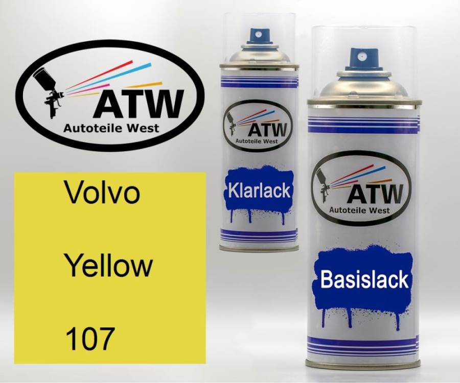 Volvo, Yellow, 107: 400ml Sprühdose + 400ml Klarlack - Set, von ATW Autoteile West.