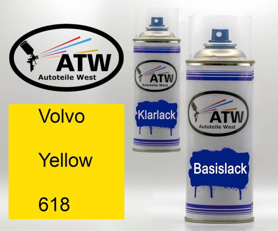 Volvo, Yellow, 618: 400ml Sprühdose + 400ml Klarlack - Set, von ATW Autoteile West.