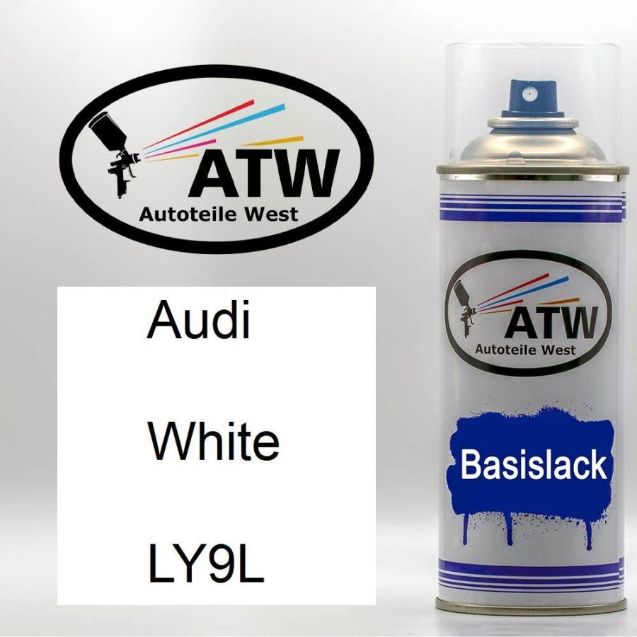 Audi, White, LY9L: 400ml Sprühdose, von ATW Autoteile West.