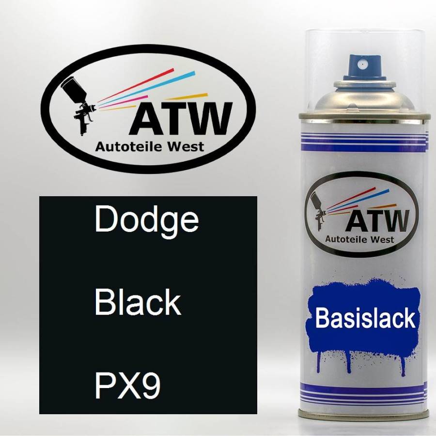 Dodge, Black, PX9: 400ml Sprühdose, von ATW Autoteile West.
