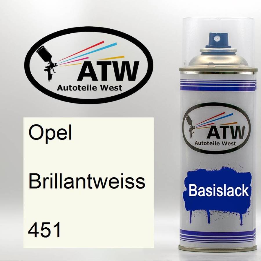 Opel, Brillantweiss, 451: 400ml Sprühdose, von ATW Autoteile West.