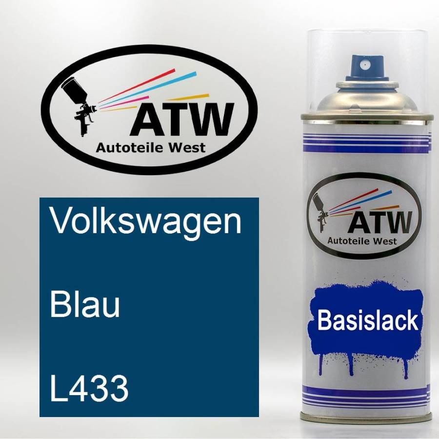 Volkswagen, Blau, L433: 400ml Sprühdose, von ATW Autoteile West.