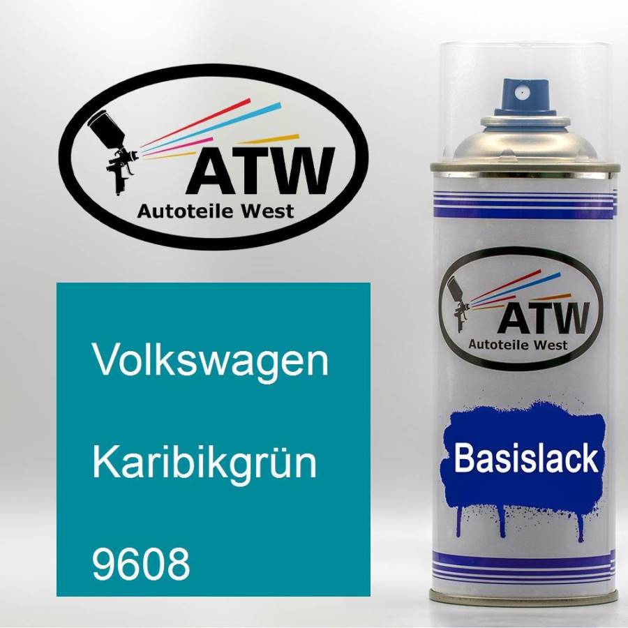 Volkswagen, Karibikgrün, 9608: 400ml Sprühdose, von ATW Autoteile West.