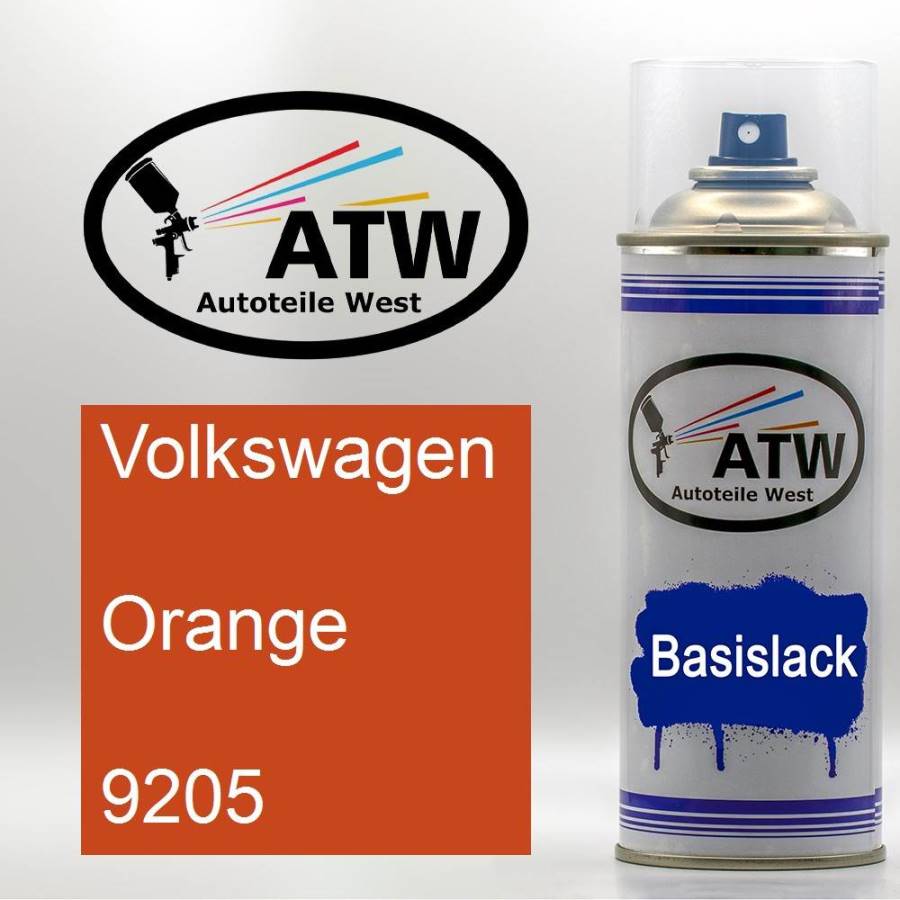 Volkswagen, Orange, 9205: 400ml Sprühdose, von ATW Autoteile West.