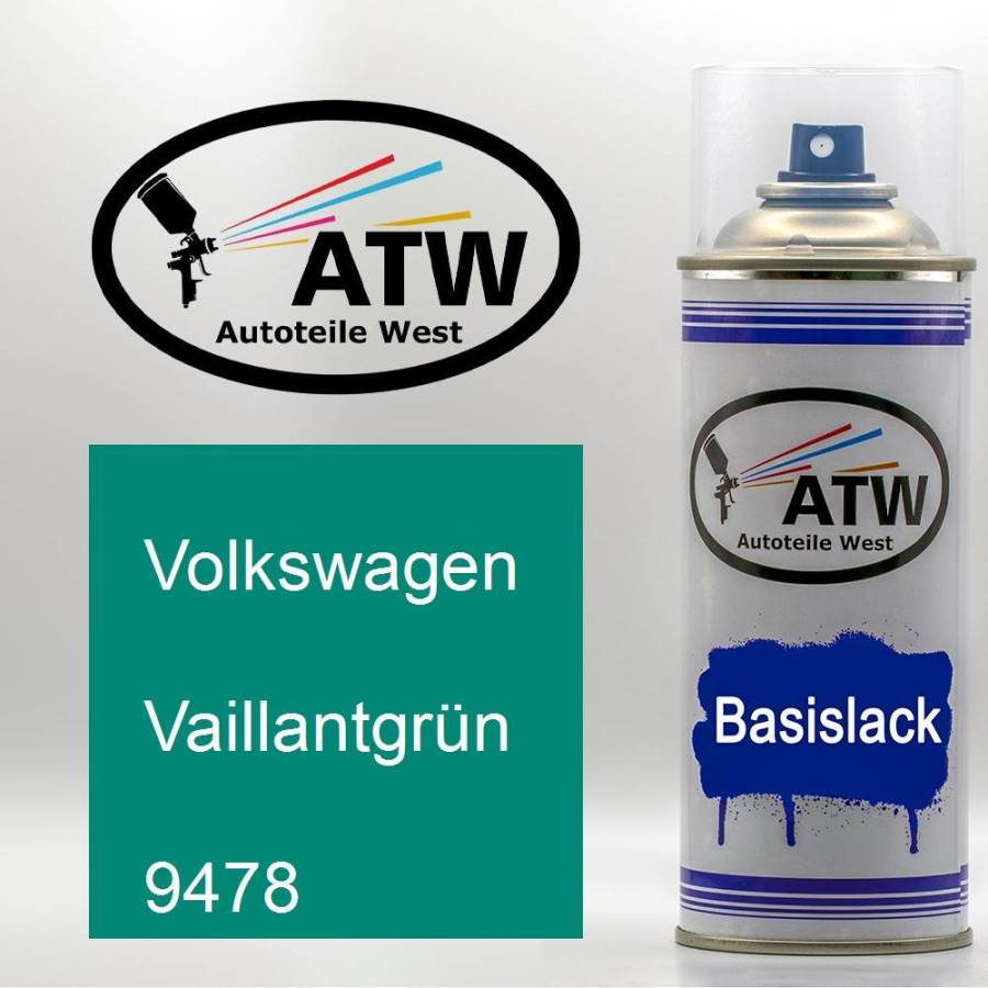 Volkswagen, Vaillantgrün, 9478: 400ml Sprühdose, von ATW Autoteile West.