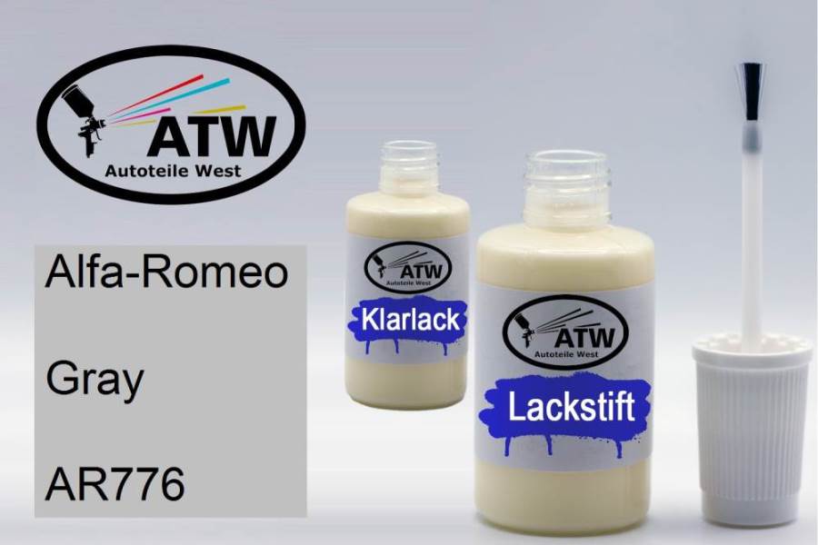 Alfa-Romeo, Gray, AR776: 20ml Lackstift + 20ml Klarlack - Set, von ATW Autoteile West.