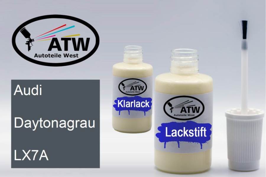 Audi, Daytonagrau, LX7A: 20ml Lackstift + 20ml Klarlack - Set, von ATW Autoteile West.