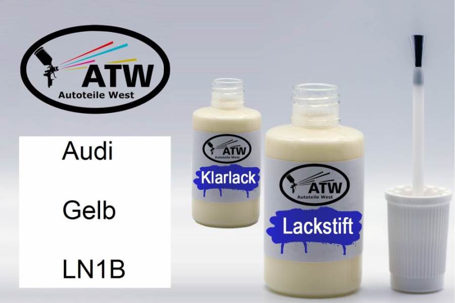 Audi, Gelb, LN1B: 20ml Lackstift + 20ml Klarlack - Set, von ATW Autoteile West.