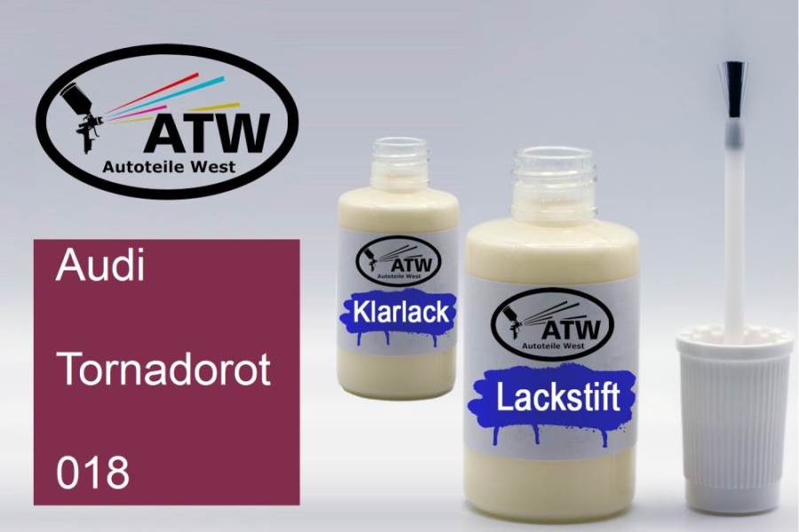 Audi, Tornadorot, 018: 20ml Lackstift + 20ml Klarlack - Set, von ATW Autoteile West.