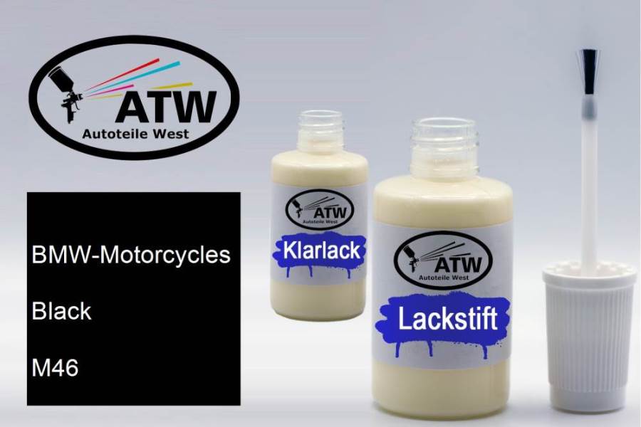 BMW-Motorcycles, Black, M46: 20ml Lackstift + 20ml Klarlack - Set, von ATW Autoteile West.