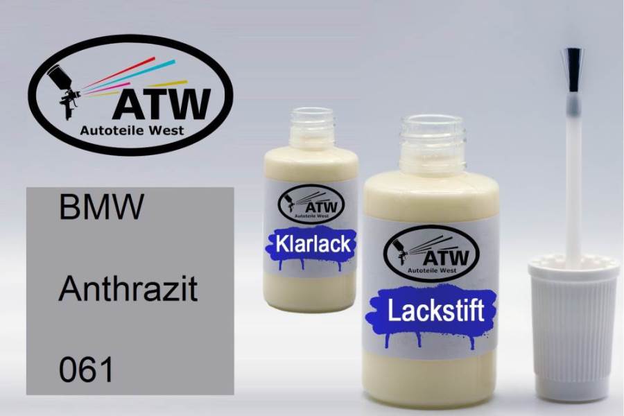 BMW, Anthrazit, 061: 20ml Lackstift + 20ml Klarlack - Set, von ATW Autoteile West.