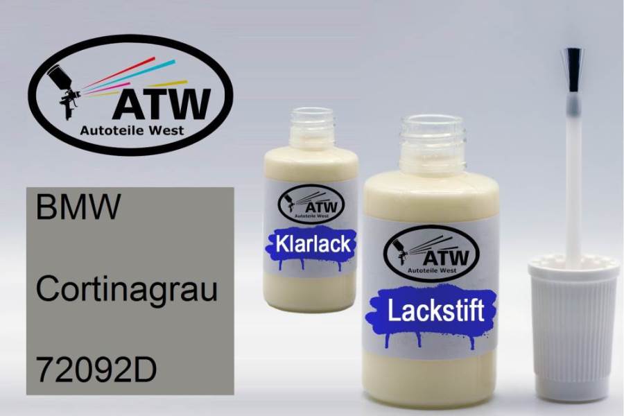 BMW, Cortinagrau, 72092D: 20ml Lackstift + 20ml Klarlack - Set, von ATW Autoteile West.