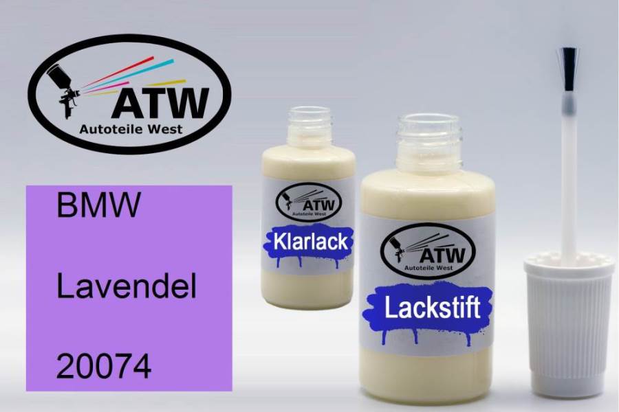 BMW, Lavendel, 20074: 20ml Lackstift + 20ml Klarlack - Set, von ATW Autoteile West.