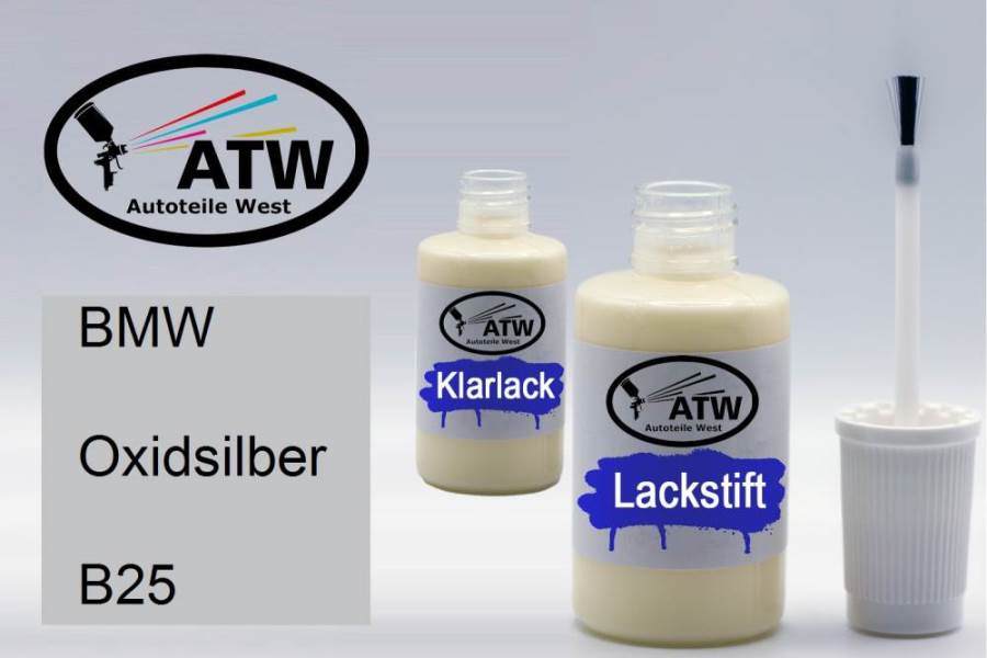 BMW, Oxidsilber, B25: 20ml Lackstift + 20ml Klarlack - Set, von ATW Autoteile West.