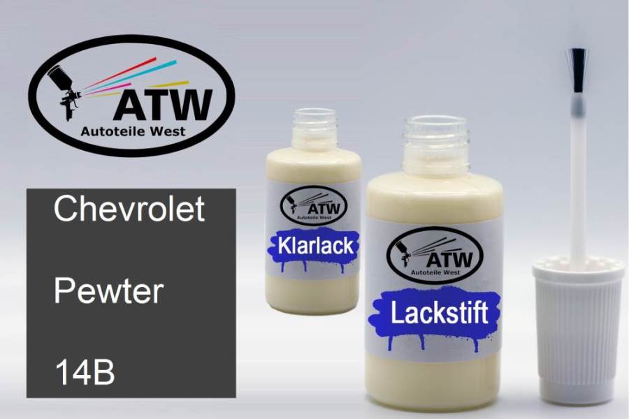 Chevrolet, Pewter, 14B: 20ml Lackstift + 20ml Klarlack - Set, von ATW Autoteile West.