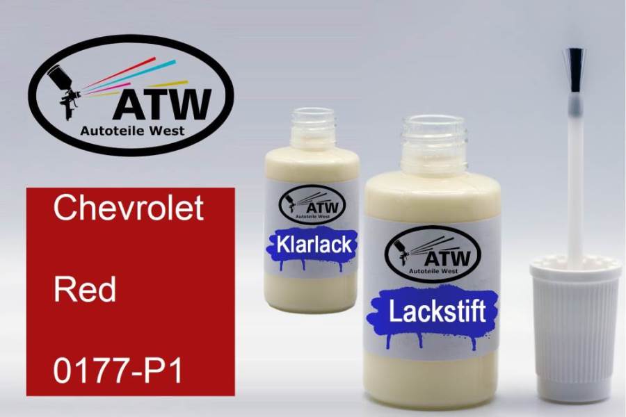 Chevrolet, Red, 0177-P1: 20ml Lackstift + 20ml Klarlack - Set, von ATW Autoteile West.