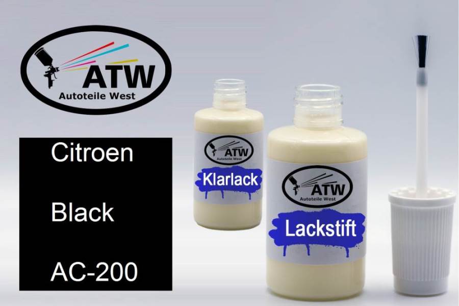 Citroen, Black, AC-200: 20ml Lackstift + 20ml Klarlack - Set, von ATW Autoteile West.