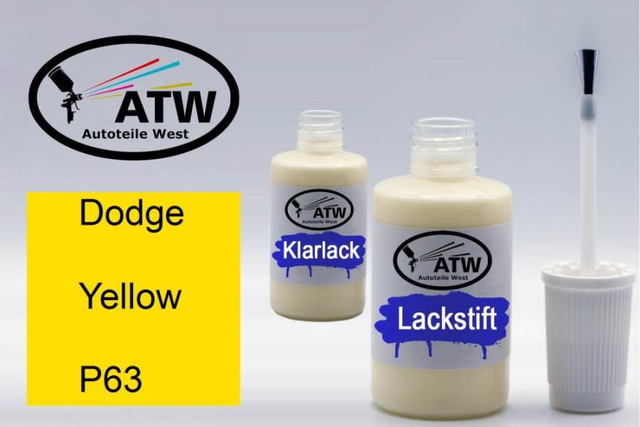 Dodge, Yellow, P63: 20ml Lackstift + 20ml Klarlack - Set, von ATW Autoteile West.