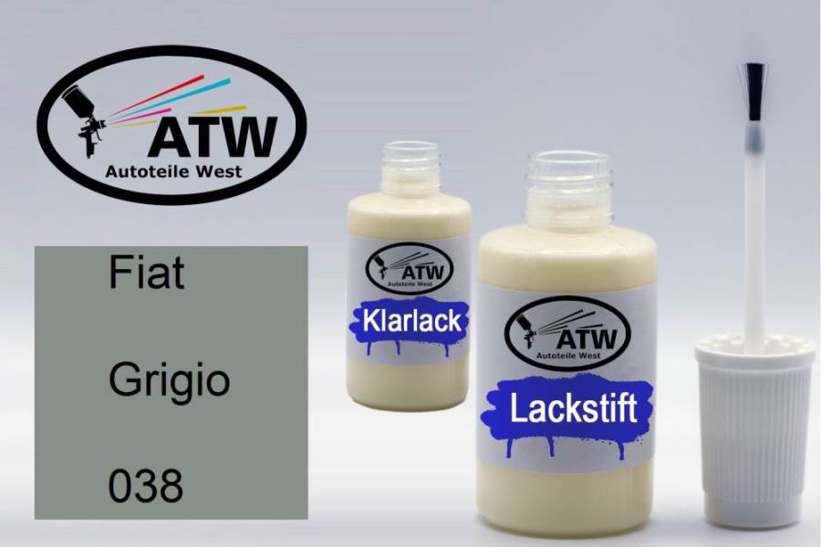 Fiat, Grigio, 038: 20ml Lackstift + 20ml Klarlack - Set, von ATW Autoteile West.