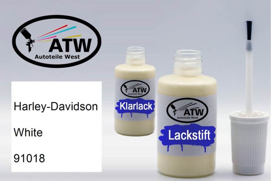 Harley-Davidson, White, 91018: 20ml Lackstift + 20ml Klarlack - Set, von ATW Autoteile West.