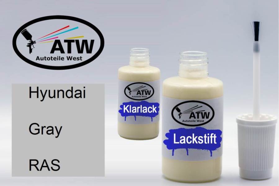 Hyundai, Gray, RAS: 20ml Lackstift + 20ml Klarlack - Set, von ATW Autoteile West.