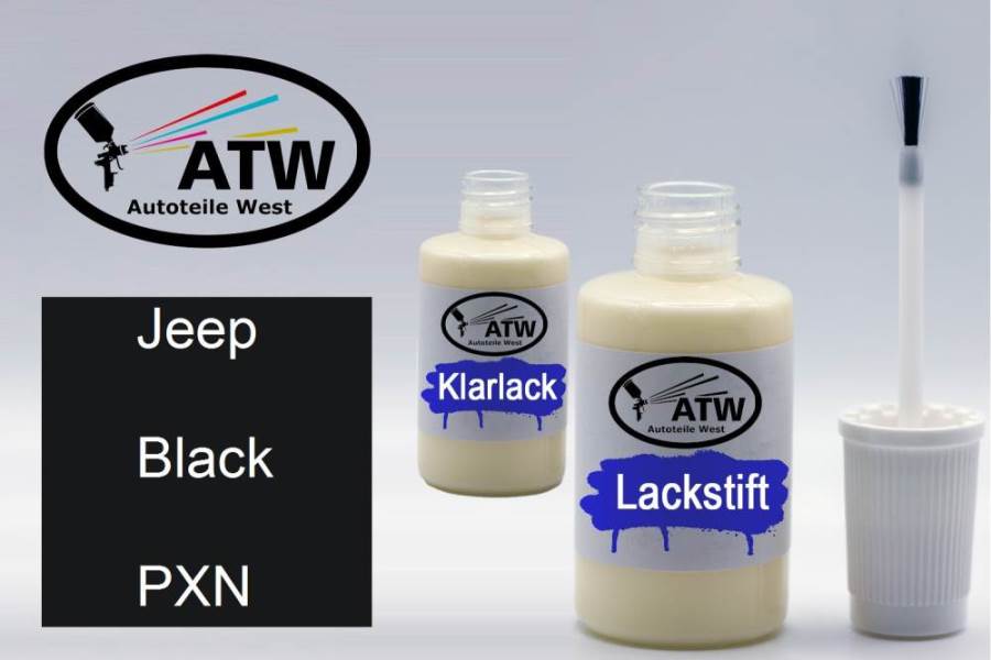 Jeep, Black, PXN: 20ml Lackstift + 20ml Klarlack - Set, von ATW Autoteile West.