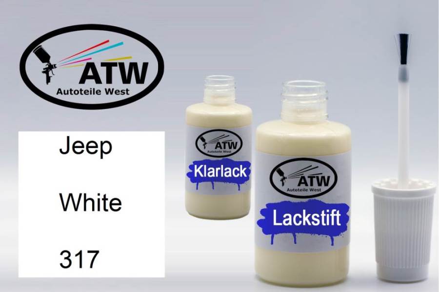 Jeep, White, 317: 20ml Lackstift + 20ml Klarlack - Set, von ATW Autoteile West.