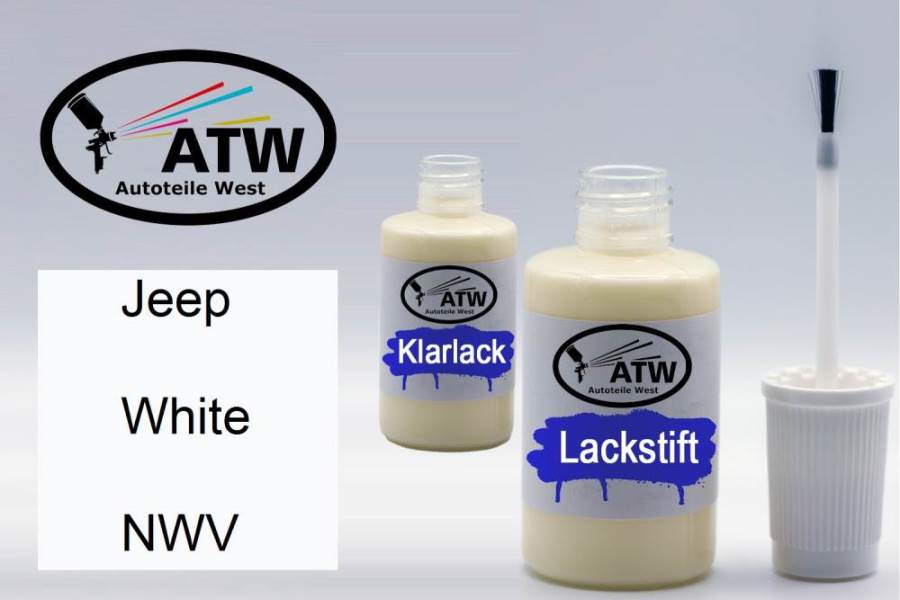 Jeep, White, NWV: 20ml Lackstift + 20ml Klarlack - Set, von ATW Autoteile West.