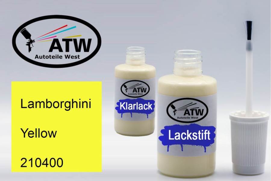 Lamborghini, Yellow, 210400: 20ml Lackstift + 20ml Klarlack - Set, von ATW Autoteile West.