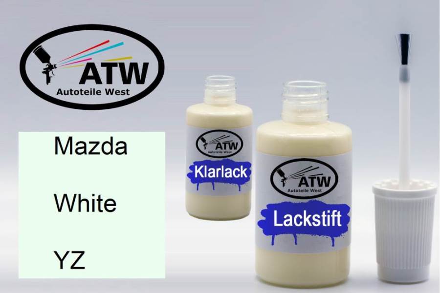 Mazda, White, YZ: 20ml Lackstift + 20ml Klarlack - Set, von ATW Autoteile West.