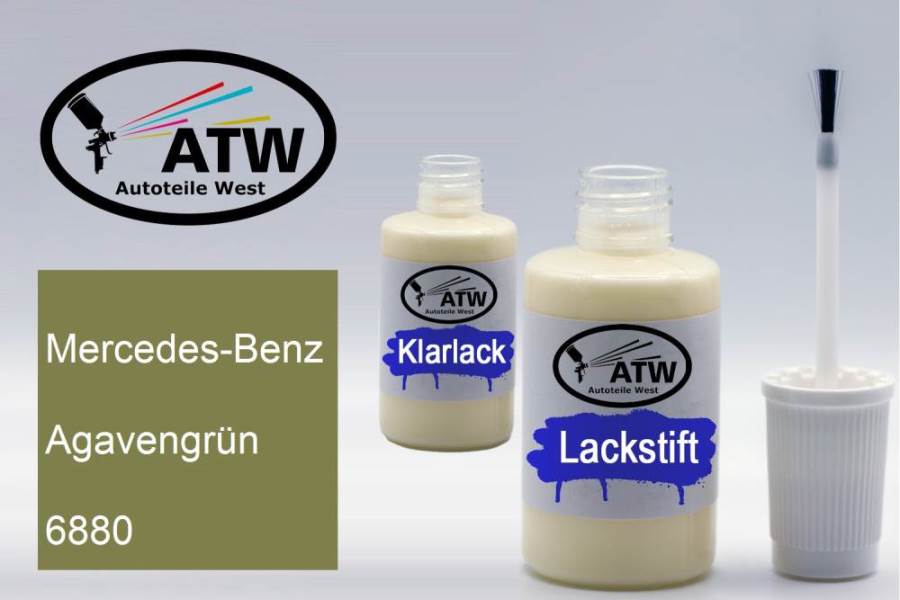 Mercedes-Benz, Agavengrün, 6880: 20ml Lackstift + 20ml Klarlack - Set, von ATW Autoteile West.