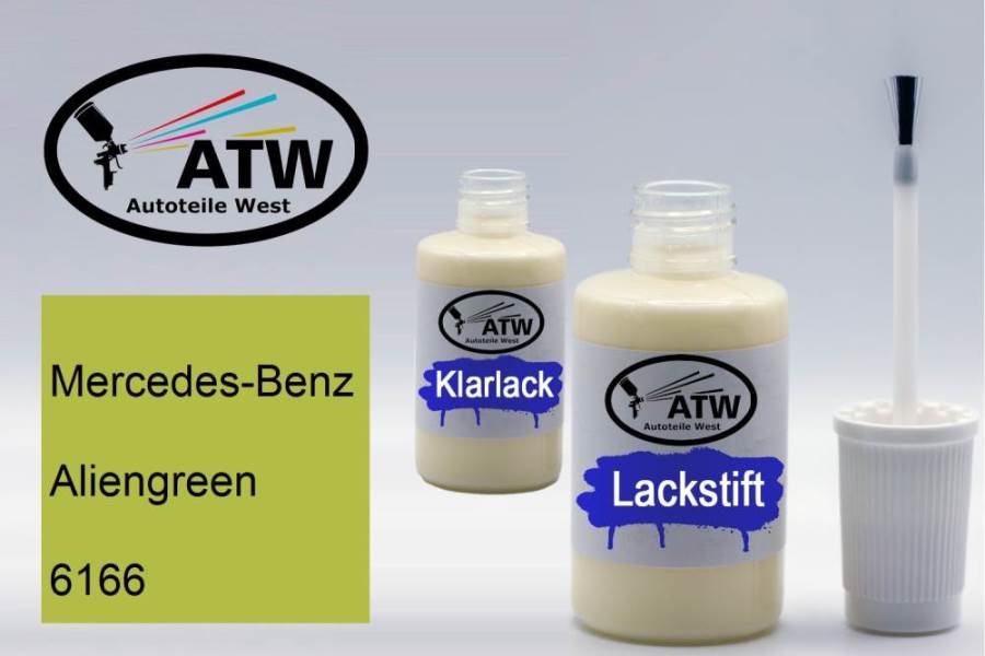 Mercedes-Benz, Aliengreen, 6166: 20ml Lackstift + 20ml Klarlack - Set, von ATW Autoteile West.