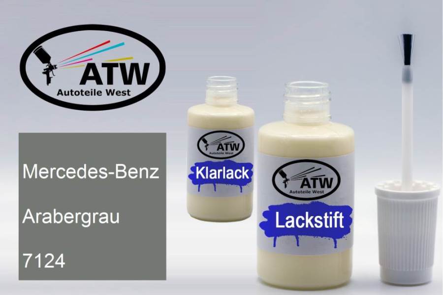 Mercedes-Benz, Arabergrau, 7124: 20ml Lackstift + 20ml Klarlack - Set, von ATW Autoteile West.